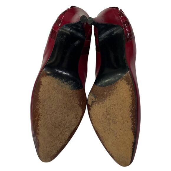 Stuart Weitzman Mr. Seymour Burgundy Red Retro 90s Bow Croc High Heels Size 7 - Picture 8 of 9